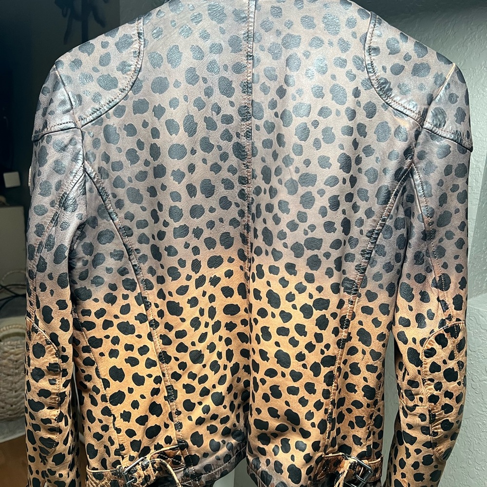 Leopard Print Women's Leather Jacket - Picture 2 of 4